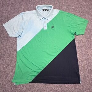 Sean John Mens XL Polo Shirt Colorblock Diagonal Blue Green Navy Y2K Hip Hop